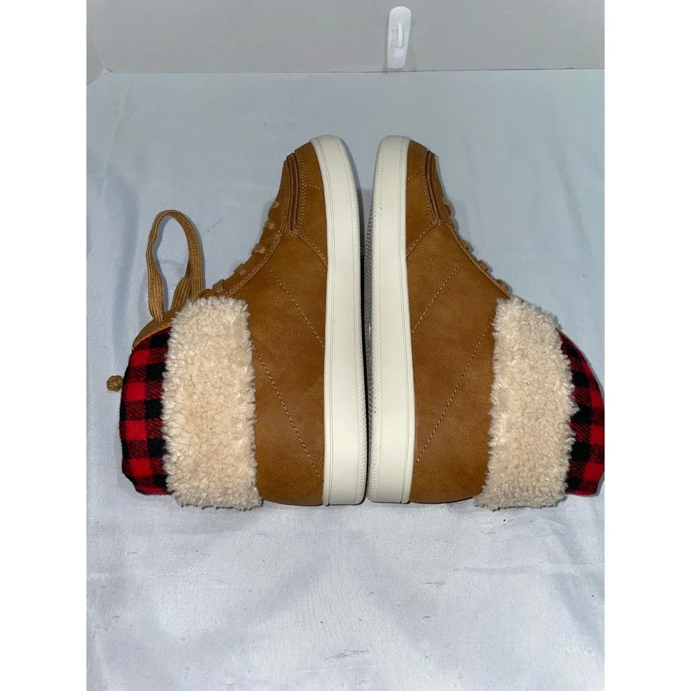 Billy Footwear Billy Cuff II Brown Buffalo Plaid Adaptive Sneakers Womens 7.5M